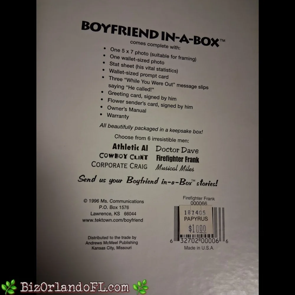 VINTAGE: Papyrus Boyfriend In A Box Firefighter Frank circa 1996 ** RARE FIND **